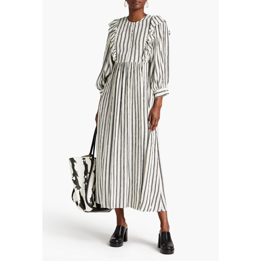 BAUM UND PFERDGARTEN Alona gathered striped crepon midi dress Sz 6